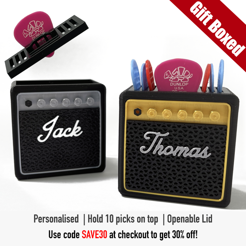 ENLARGED - Personalised Guitar Pick Holder Marshall Mini Amp Style | plectrum holder | Custom Gift for Guitarist, Musician